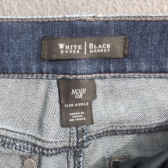 WHBM Women 0R Noir Dark Wash Low Rise Slim Ankle Distressed Jeans - Picture 6 of 13